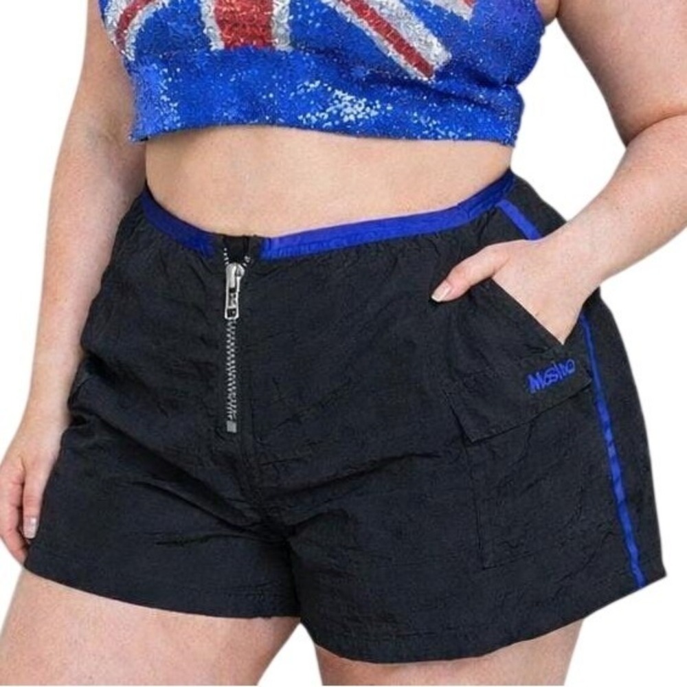 Vintage Y2K‎ Mossimo Nylon Zip Front Athletic Shorts Black Blue XL 90s Rave
